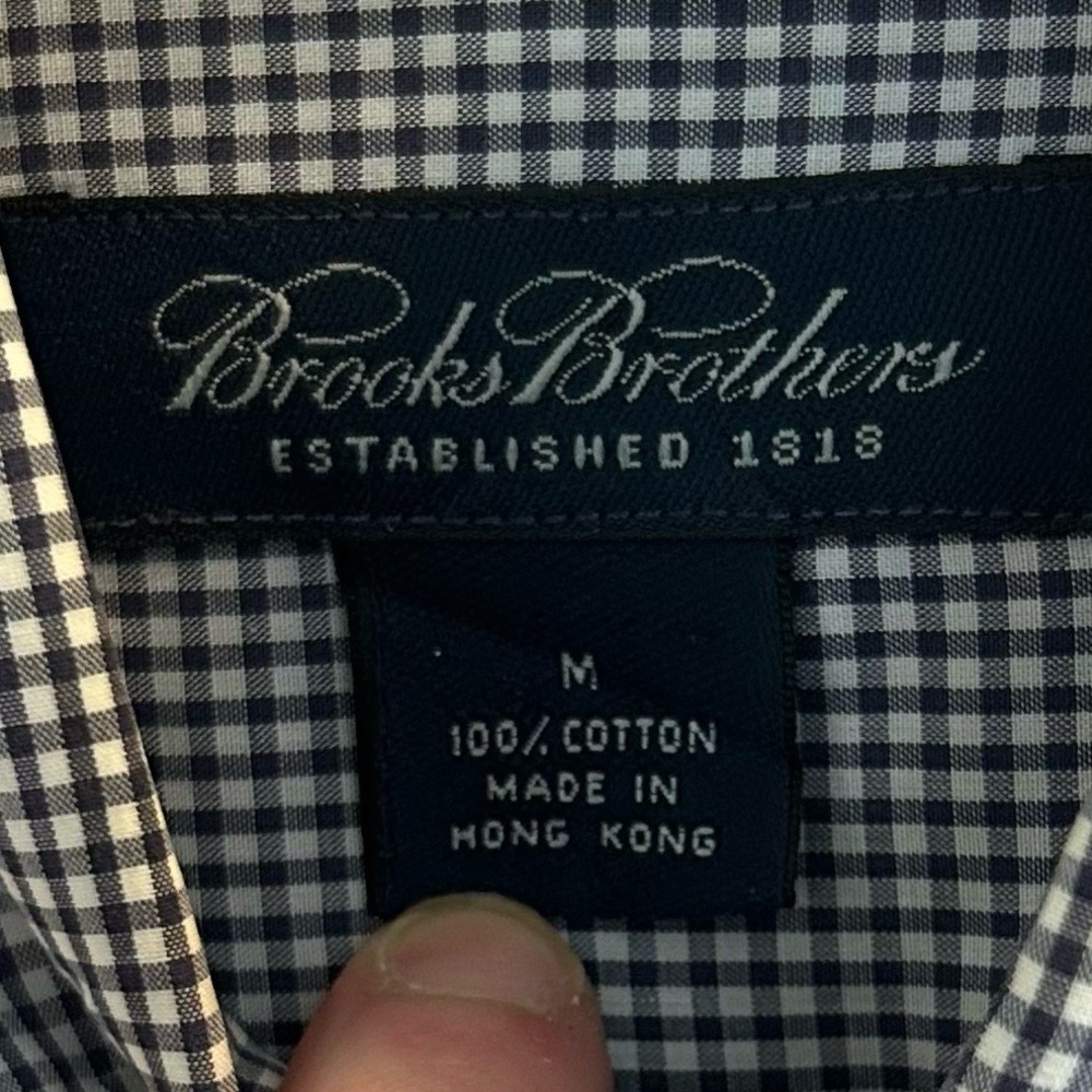 Brooks Brothers Gingham Button Down Mens Size Medium Navy White Plaid Shirt - Picture 3 of 7